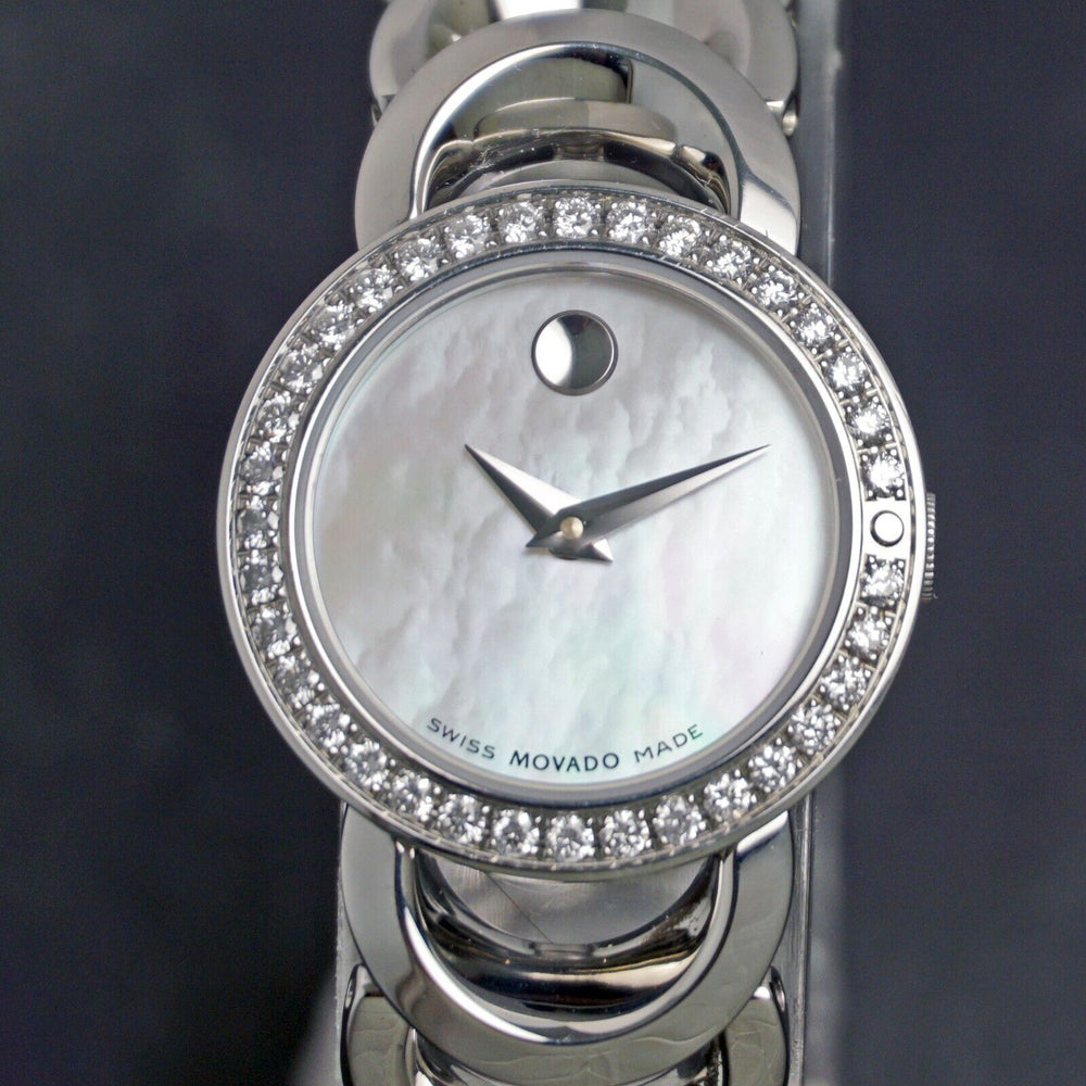 Movado 84 A1 1824 Rondiro Diamond Bezel Mother of Pearl Stainless Steel Watch