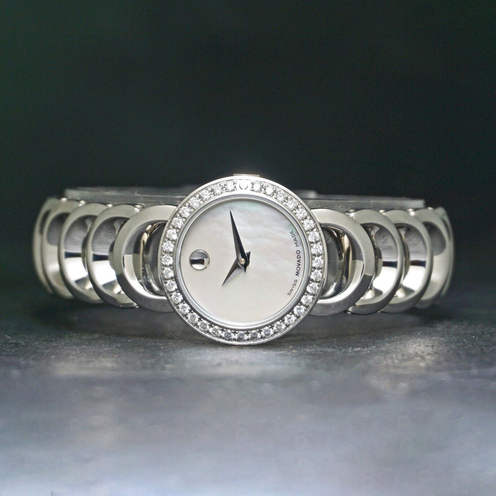 Movado 84 A1 1824 Rondiro Diamond Bezel Mother of Pearl Stainless Steel Watch