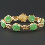 Vintage Ming's Hawaii Solid 14K Yellow Gold & Green Jade Vine Estate Bracelet