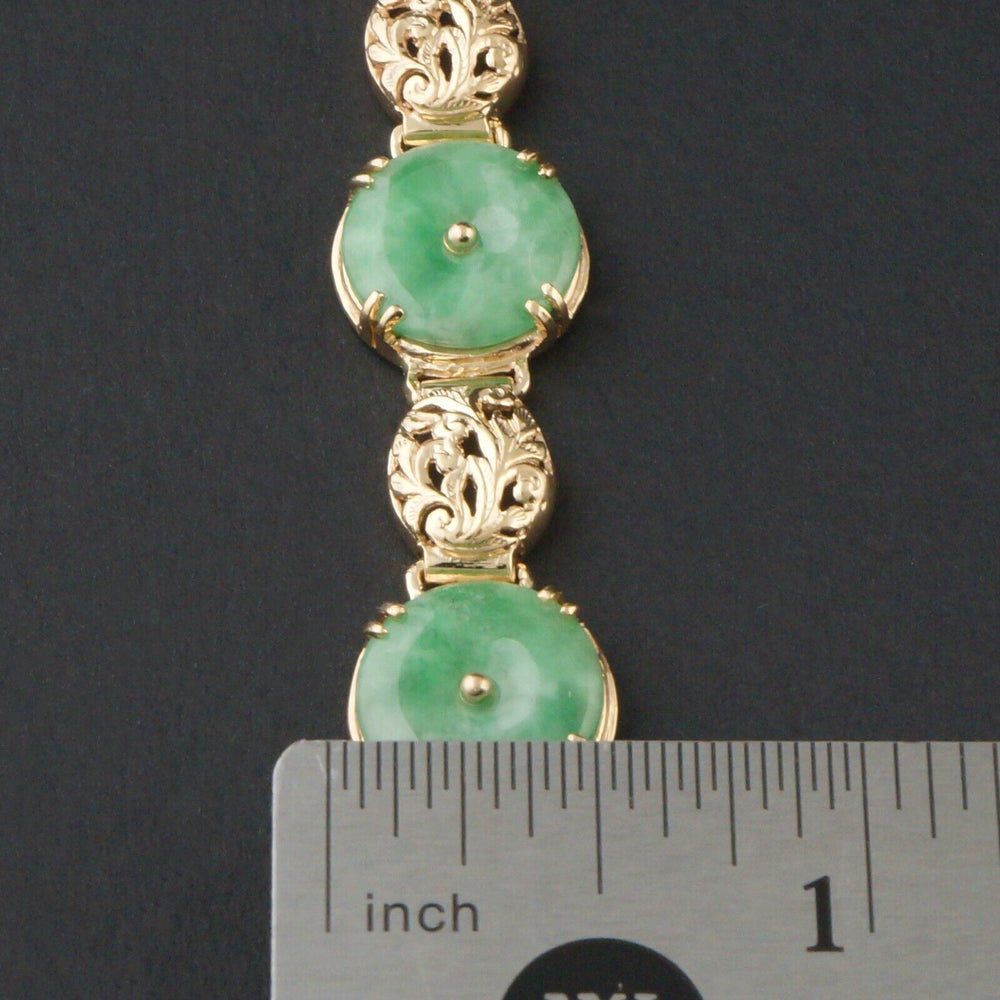 Vintage Ming's Hawaii Solid 14K Yellow Gold & Green Jade Vine Estate Bracelet, Olde Towne Jewelers, Santa Rosa CA.