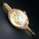 1920s Exquisite Art Deco 14K Yellow Gold Diamond & Ruby Woman's Bracelet Watch