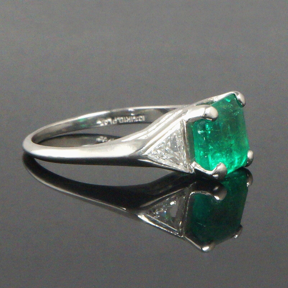 Platinum 1.90 Ct Emerald & .80 CTW Trillion Diamond Wedding Band Engagement Ring, Olde Towne Jewelers, Santa Rosa CA.