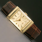 Stunning 1950s Wittnauer  Solid 14K Gold Man's Hooded Lug Rectangular Watch