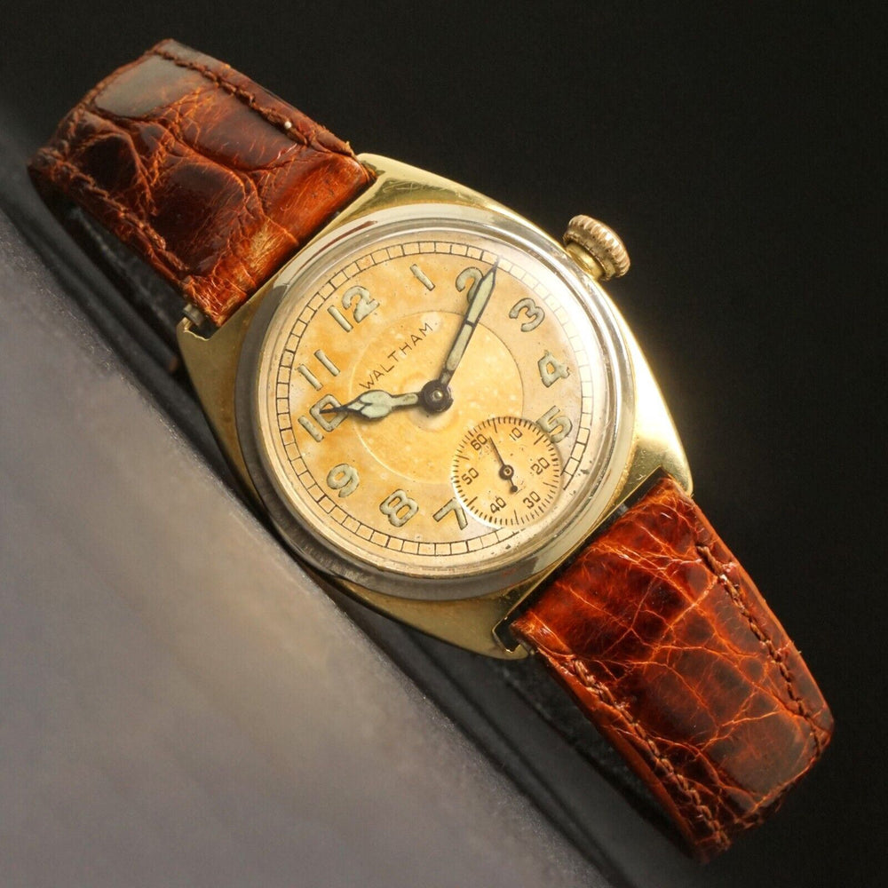 Stunning 1927 Waltham 14K Solid Gold Man's Ruby Movement Wristwatch, Art Deco