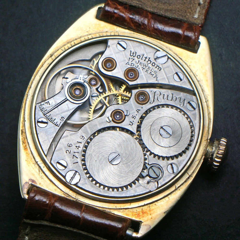 Stunning 1927 Waltham 14K Solid Gold Man's Ruby Movement Wristwatch, Art Deco, Olde Towne Jewelers, Santa Rosa CA.