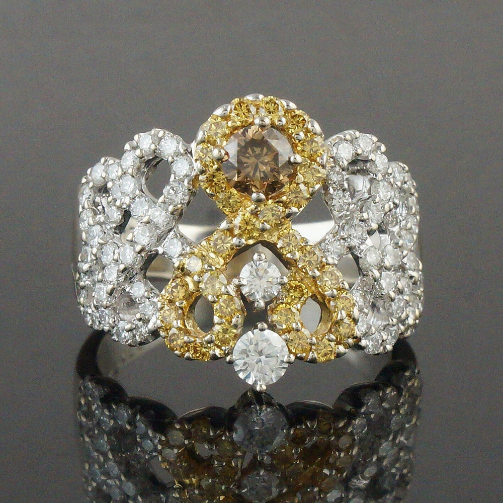 Solid 18K Gold 1.46 CTW Yellow, Brown & White Diamond Wedding Anniversary Ring