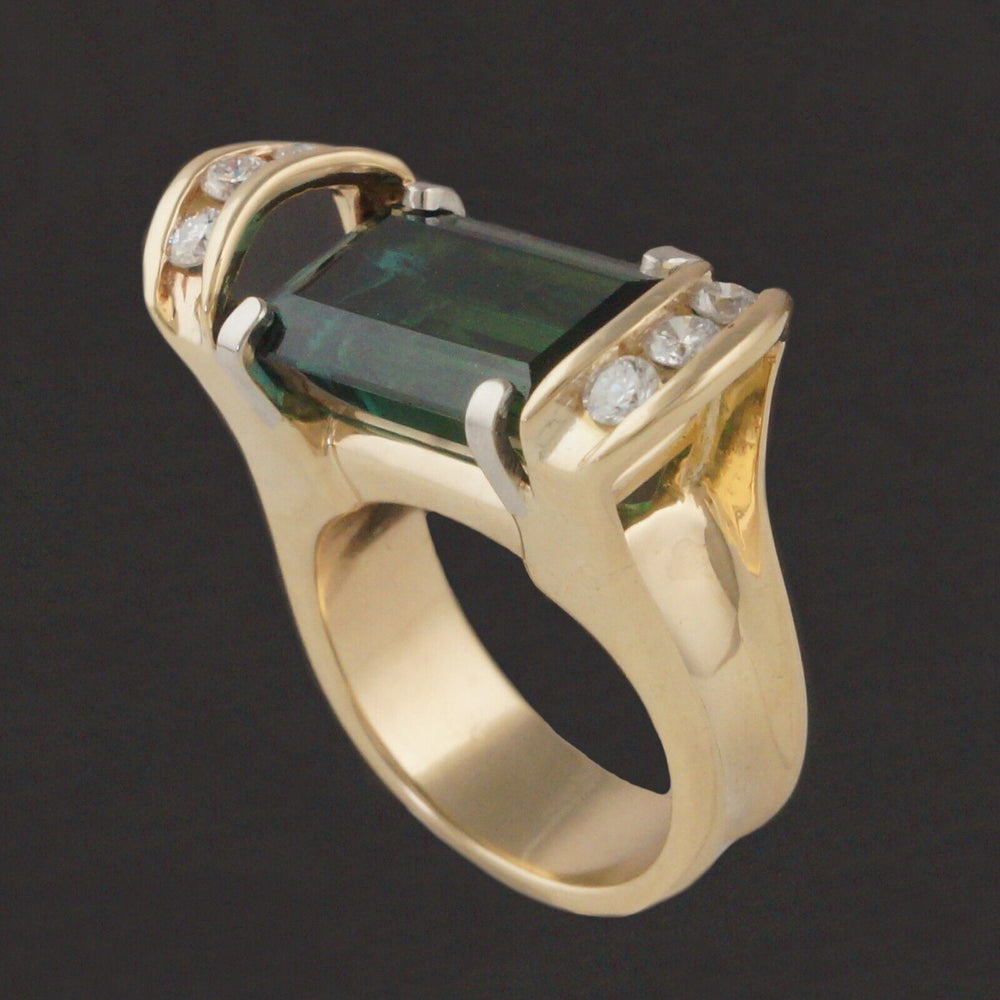 Unique Custom Solid 14K Gold, 10.0 Ct Green Tourmaline & .96 CTW Diamond Ring, Olde Towne Jewelers, Santa Rosa CA