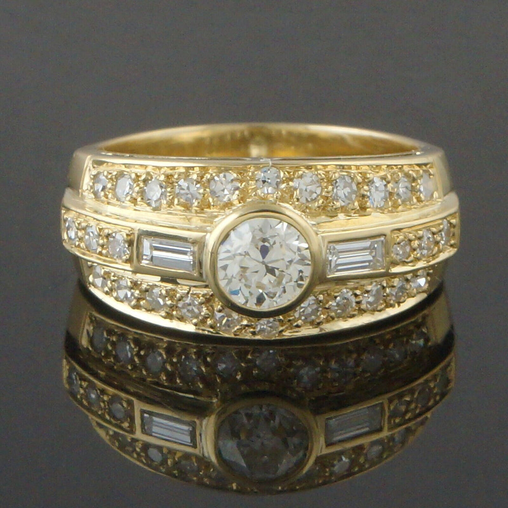 Solid 18K Yellow Gold, .60 CTW OEC 3 Row Diamond Wedding Band, Estate Ring