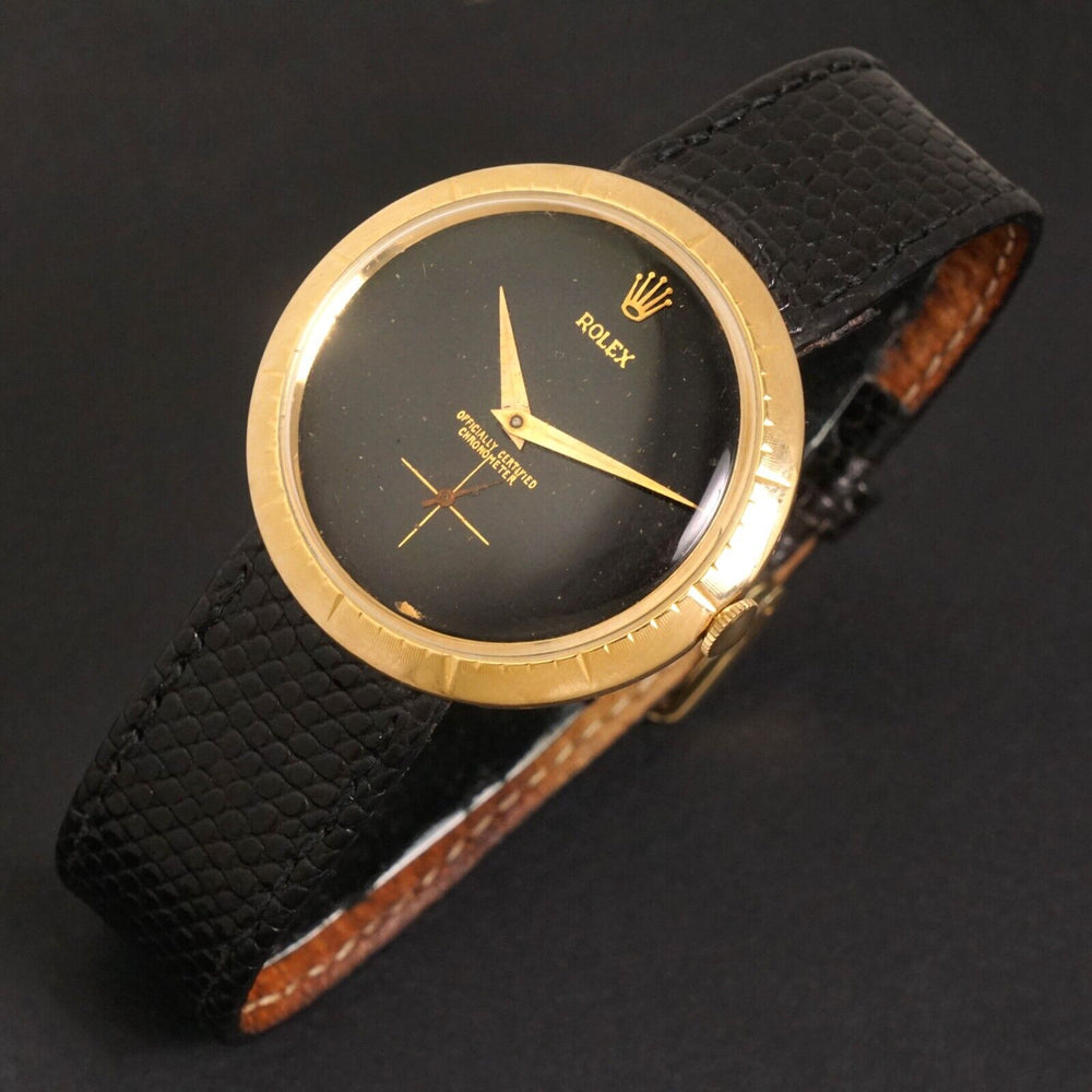 Stunning Rolex 9522 18K Yellow Gold Flying Saucer Black Dial Watch, Olde Towne Jewelers, Santa Rosa CA.