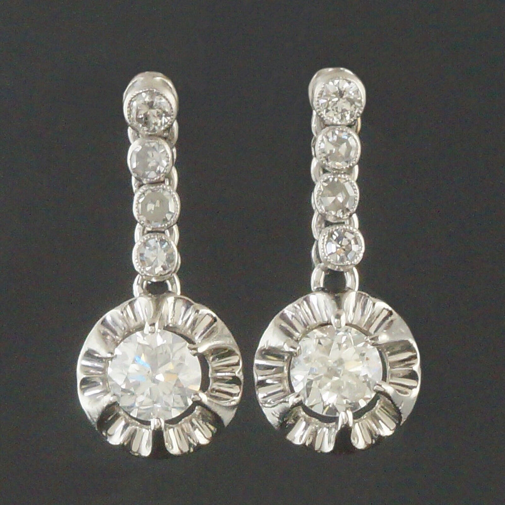 Exquisite Platinum & 2.08 CTW OEC Diamond Halo Drop Dangle Estate Stud Earrings