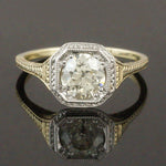 1920s Art Deco Platinum & 18K Gold .60 Ct. OMC Diamond Wedding, Engagement Ring