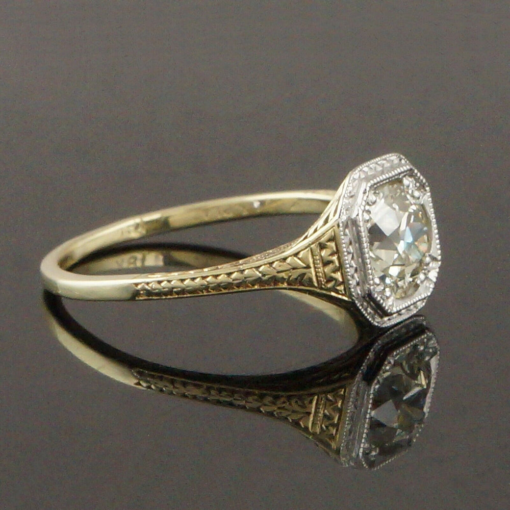 1920s Art Deco Platinum & 18K Gold .60 Ct. OMC Diamond Wedding, Engagement Ring, Olde Towne Jewelers, Santa Rosa CA.