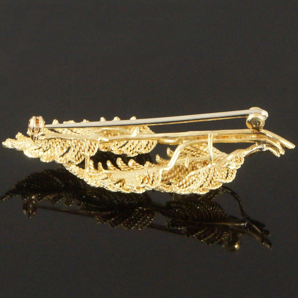 Tiffany & Co Solid 18K Yellow Gold, Leaf, Leaves Branch, Brooch, Italy Made, Olde Towne Jewelers, Santa Rosa CA.