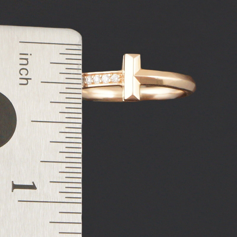 Tiffany & Co. Solid 18K Rose Gold & Diamond T1 Ring, w/Original Box