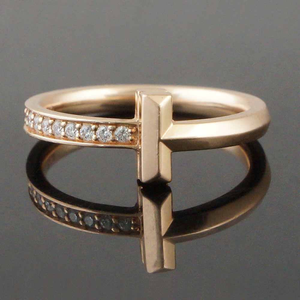 Tiffany Solid 18K Rose Gold Diamond T1 Ring, w/Original