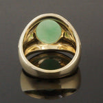 Heavy Solid 14K Gold, Oval Apple Green Jade Cabochon & Peridot Cigar Band, Ring, Olde Towne Jewelers, Santa Rosa CA.