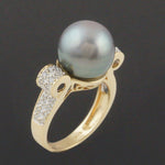 Solid 18K Gold 11.5mm Tahitian Pearl .54 CTW Diamond Scrolled Filigree Ring, Olde Towne Jewelers, Santa Rosa CA.