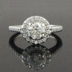 Platinum & 1.19 CTW Diamond Halo Engagement Ring, Wedding, Anniversary Band