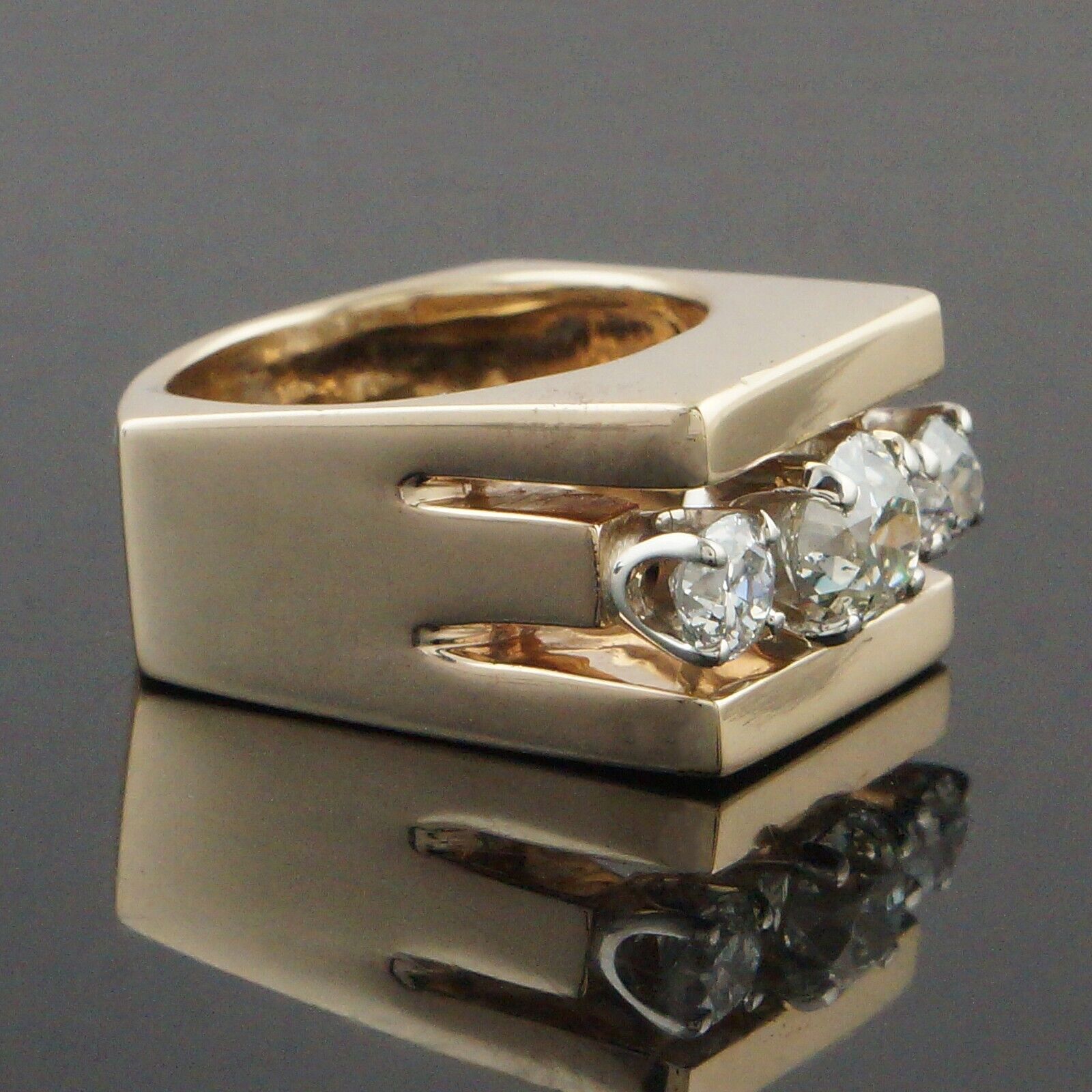 Wide Solid 14K Gold Geometric Euro Shank & 1.66 CTW OEC