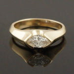 Solid 14K Gold & .65 Ct Marquise Diamond Solitaire Engagement Ring, Wedding Band