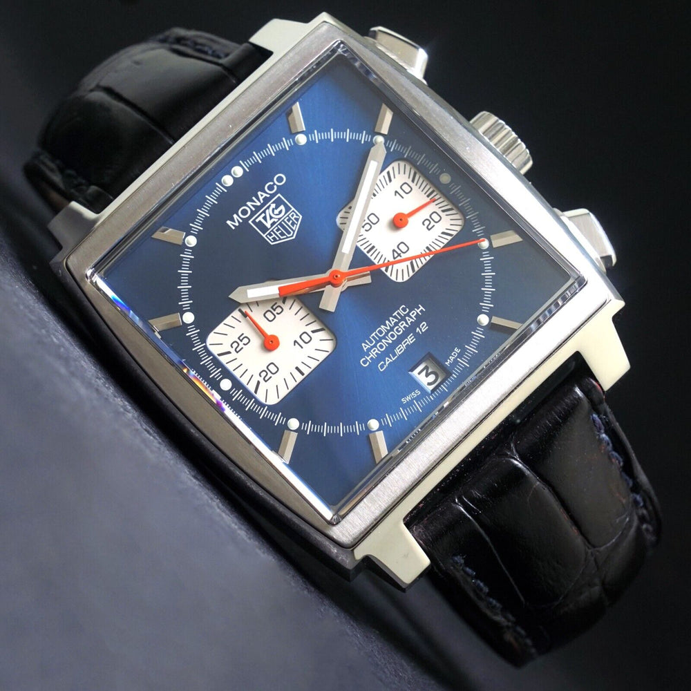Tag Heuer CAW2111 Monaco Automatic Stainless Steel Blue Dial Chronograph Watch, Olde Towne Jewelers Santa Rosa CA.