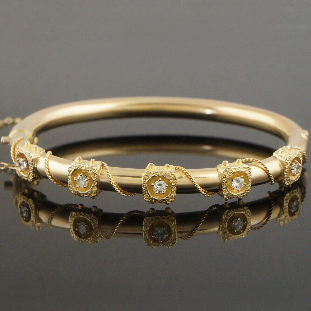 Etruscan Solid 14K Gold Twisted Rope & .40 CTW Diamond Hinged Bangle Bracelet, Olde Towne Jewelers, Santa Rosa CA.