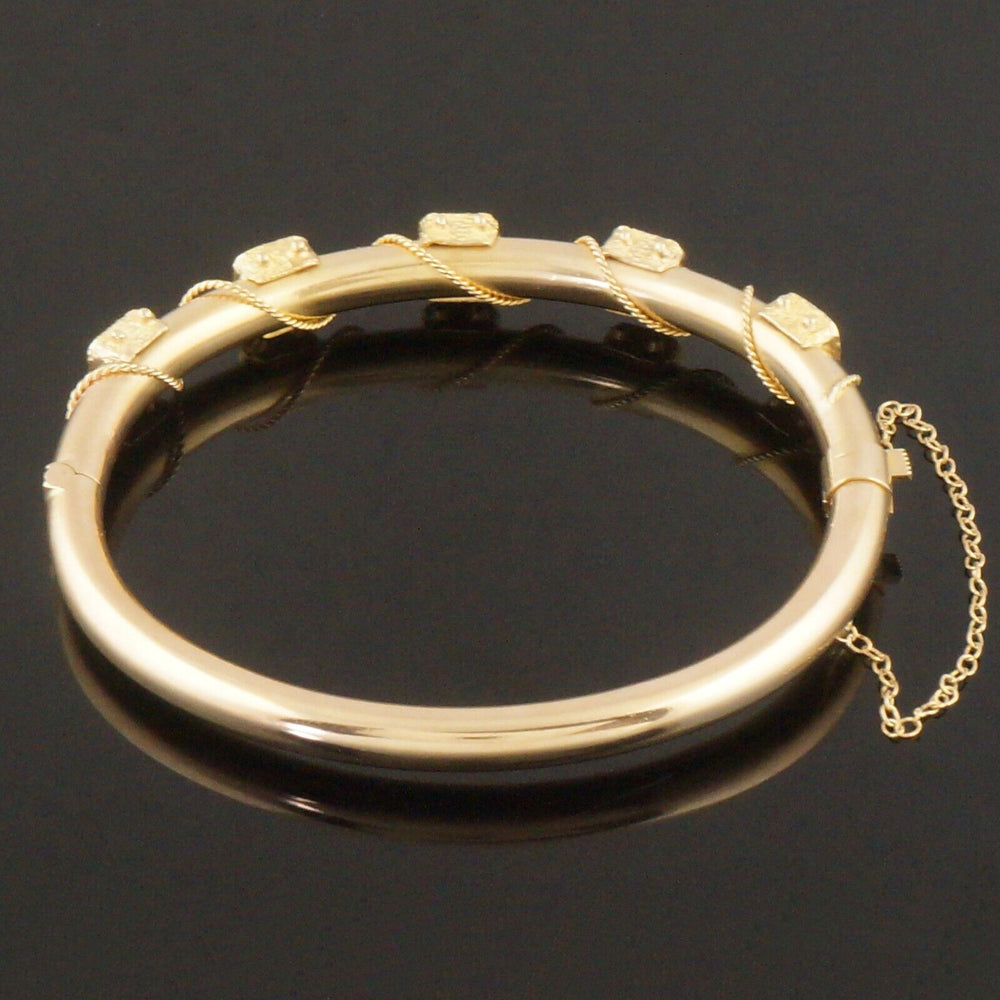 Etruscan Solid 14K Gold Twisted Rope & .40 CTW Diamond Hinged Bangle Bracelet, Olde Towne Jewelers, Santa Rosa CA.