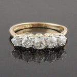 Vintage Solid 18K Gold & Platinum 1.0 CTW OMC 5 Diamond Wedding Anniversary Ring