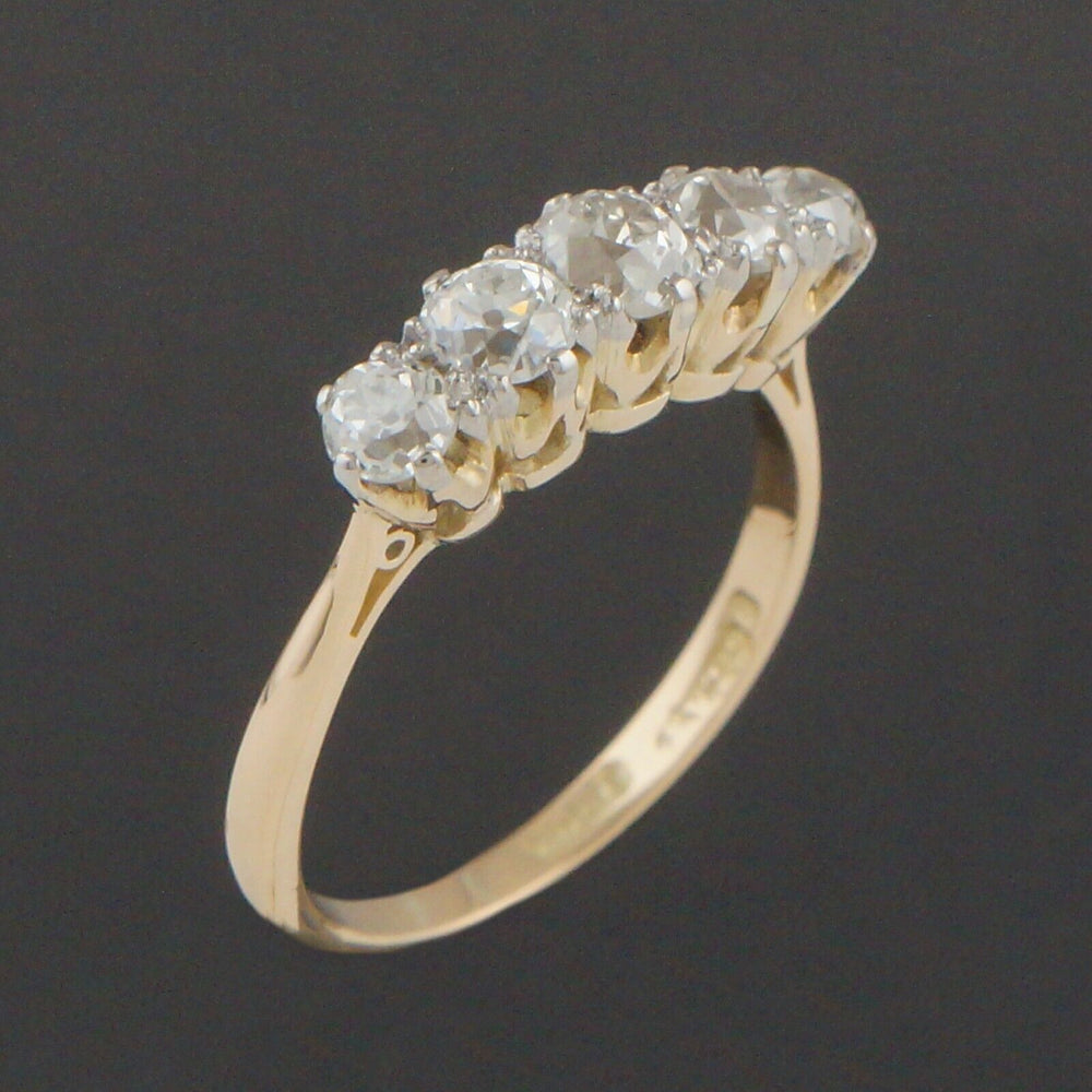Vintage Solid 18K Gold & Platinum 1.0 CTW OMC 5 Diamond Wedding Anniversary Ring, Olde Towne Jewelers, Santa Rosa CA.