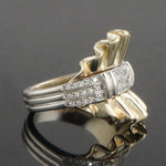 Two Tone Solid 14K Gold & .54 CTW Diamond Ribbon Wave Style Estate Ring