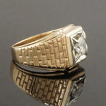 Solid 14K Gold & .85 Carat Diamond Man's Brick Work Style, Wedding Band, Ring