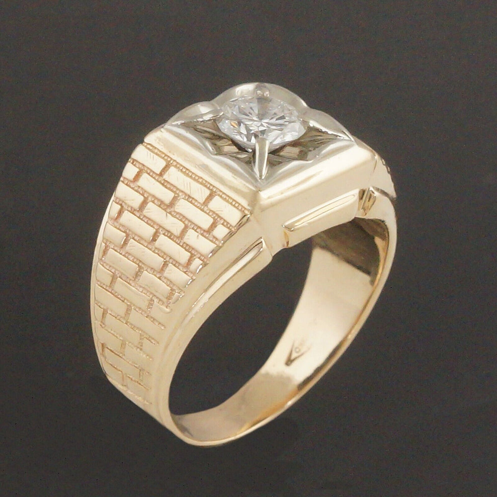 Solid 14K Gold & .85 Carat Diamond Man's Brick Work Style, Wedding Band, Ring, Old Towne Jewelers, Santa Rosa CA.