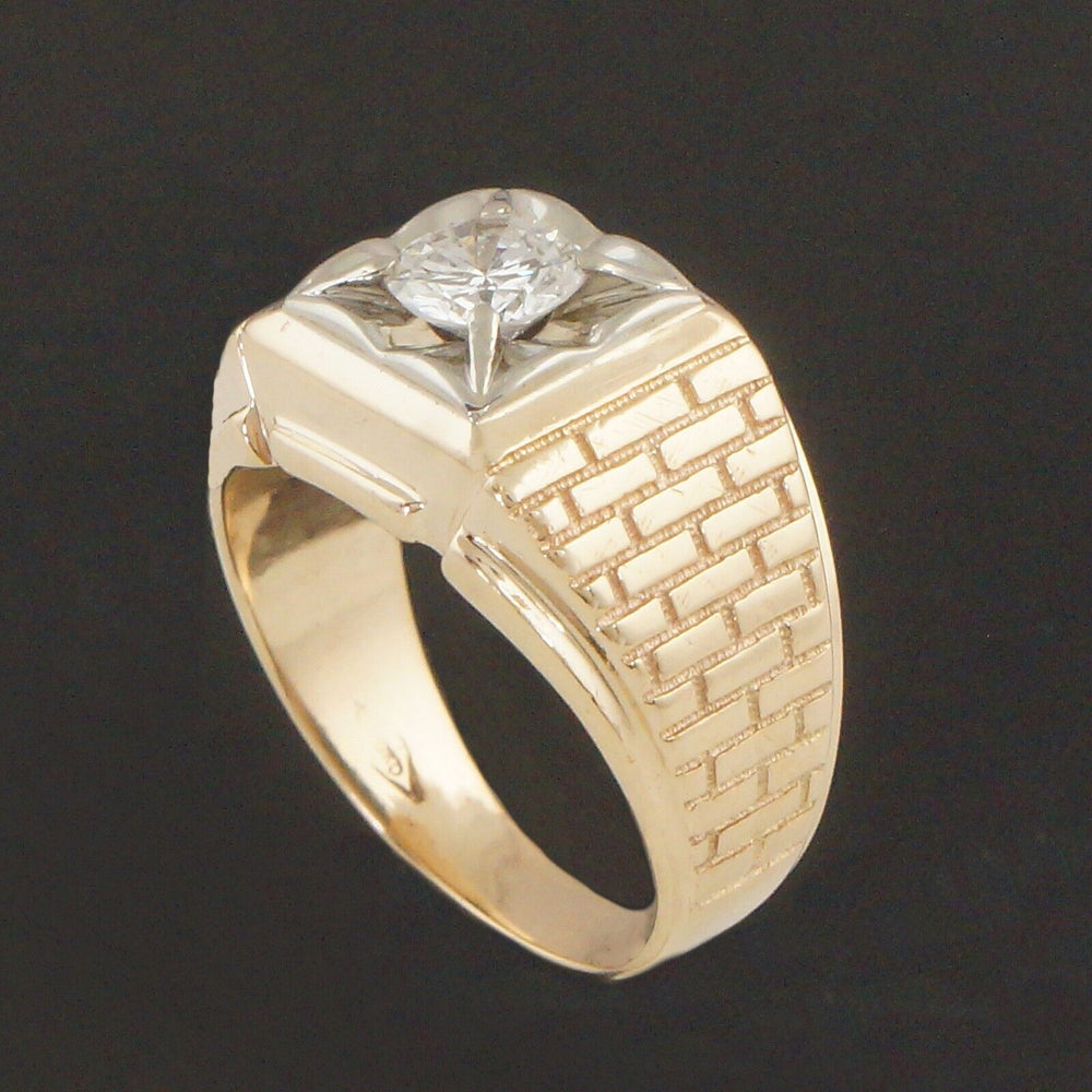 Solid 14K Gold & .85 Carat Diamond Man's Brick Work Style, Wedding Band, Ring, Old Towne Jewelers, Santa Rosa CA.
