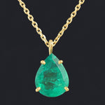 Solid 18K Yellow Gold & Tear Drop Emerald, 15" Chain Necklace