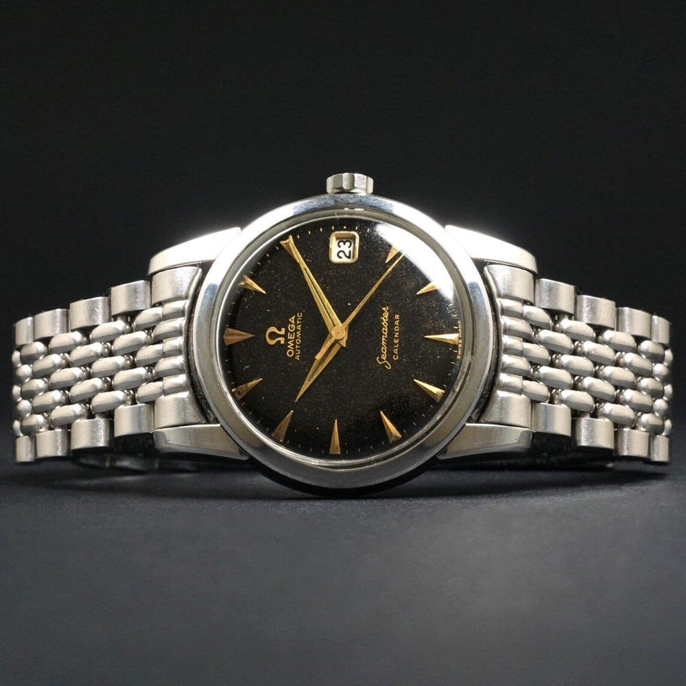 1958 Omega 2849 Seamaster Automatic Stainless Steel Watch Glossy Black Gilt Dial, Olde Towne Jewelers, Santa Rosa CA.