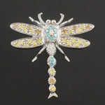 Solid 18K White Gold, Fancy Blue & Yellow Diamond Dragonfly Pin, Brooch Pendant