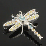 Solid 18K White Gold, Fancy Blue & Yellow Diamond Dragonfly Pin, Brooch Pendant, Olde Towne Jewelers, Santa Rosa CA.