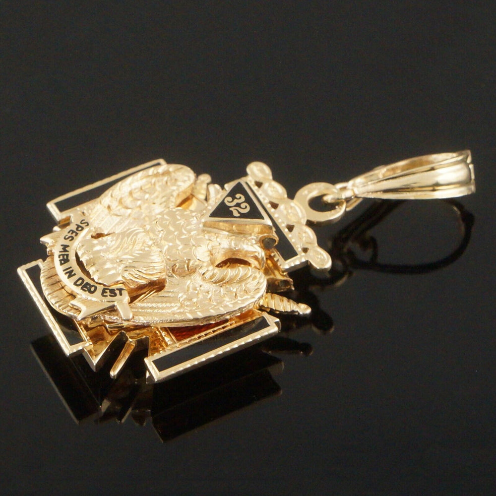 Rare Solid 14K Gold Enamel 32 Double Eagle Rochester Consistory Masonic Pendant, Olde Towne Jewelers, Santa Rosa CA.