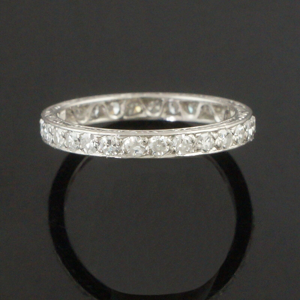 Engraved Platinum & .75 CTW Diamond Eternity 2mm Wedding Band Anniversary Ring
