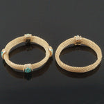 Solid 14K Yellow Gold Mesh Link & Turquoise Convertible Necklace & Bracelet Set