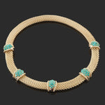 Solid 14K Yellow Gold Mesh Link & Turquoise Convertible Necklace & Bracelet Set, Olde Towne Jewelers, Santa Rosa CA.