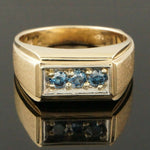 Unusual Solid 14K Yellow Gold, .80 CTTW Blue Diamond Gentleman's Estate Ring