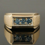 Unusual Solid 14K Yellow Gold, .80 CTTW Blue Diamond Gentleman's Estate Ring, Olde Towne Jewelers, Santa Rosa CA.