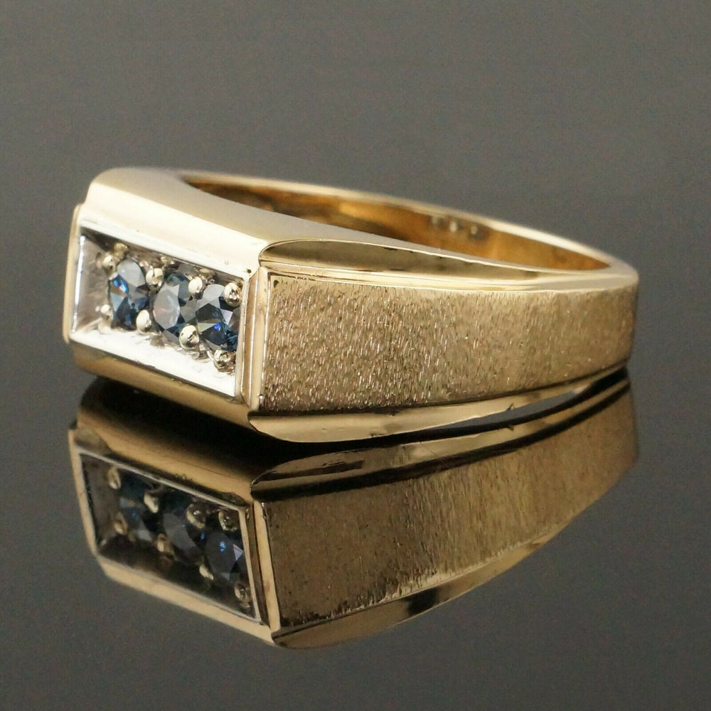Unusual Solid 14K Yellow Gold, .80 CTTW Blue Diamond Gentleman's Estate Ring, Olde Towne Jewelers, Santa Rosa CA.