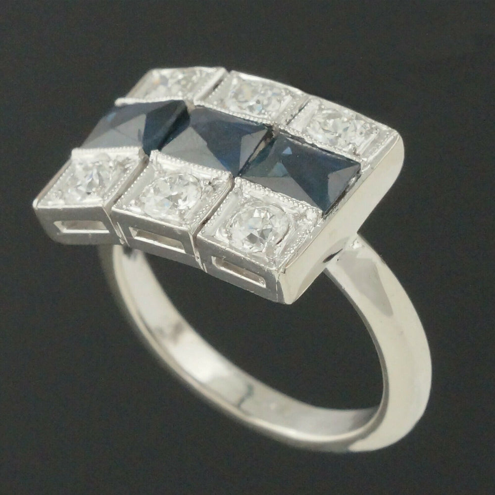 C-1930's Art Deco Platinum & 14K White Gold, Diamond & Sapphire Estate Ring, Olde Towne Jewelers, Santa Rosa CA.
