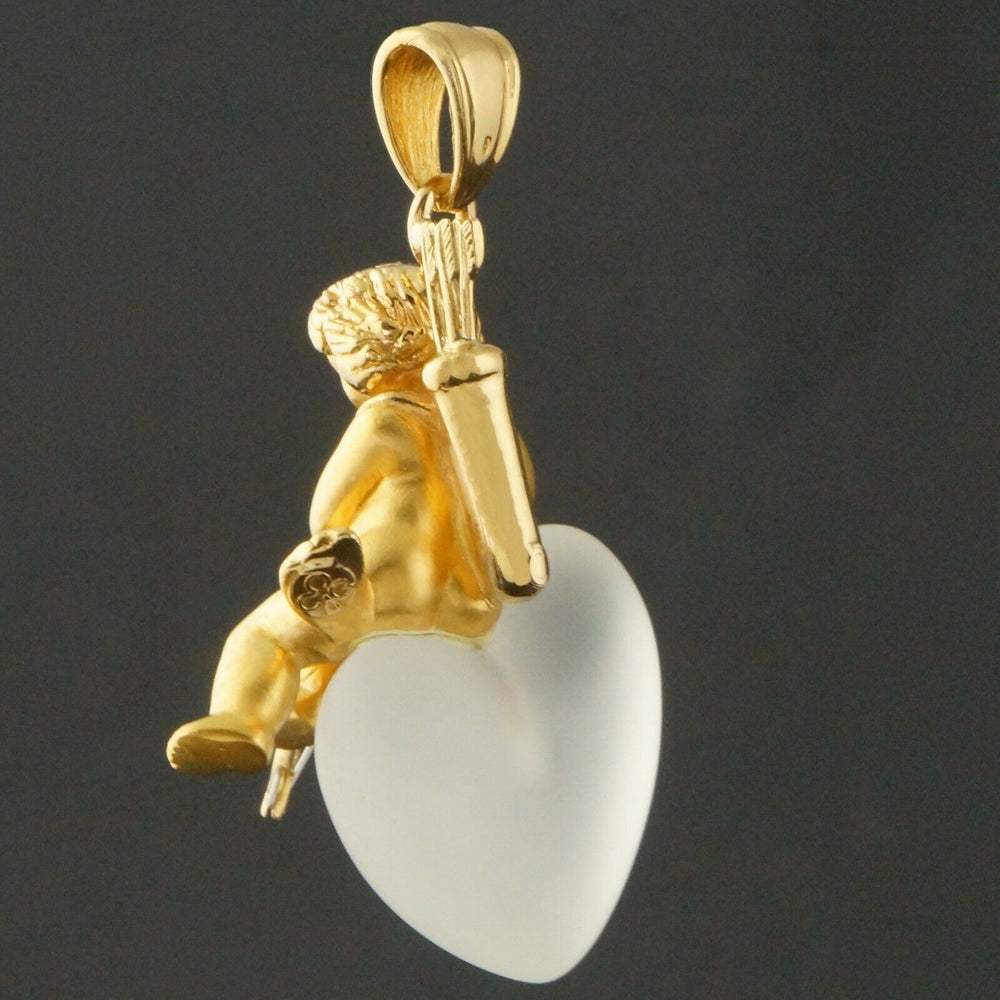 Carrera Y Carrera Solid 18K Gold Cupid, Frosted Crystal Heart, Estate Pendant, Olde Town Jewelers Santa Rosa Ca.