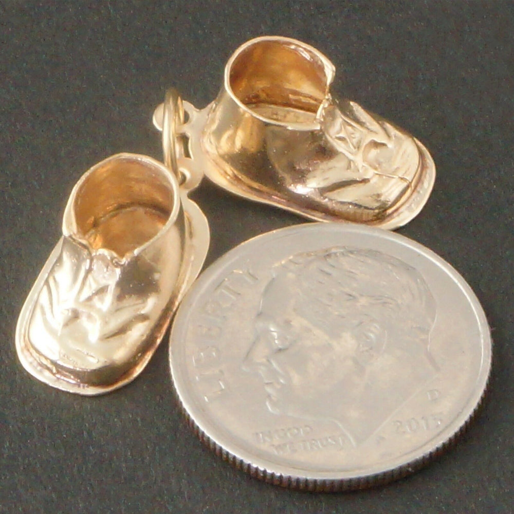 Baby Bootie Charm - Solid 14K Yellow Gold Baby Bootie, 3 Dimensional Shoes, Estate Charm, Pendant