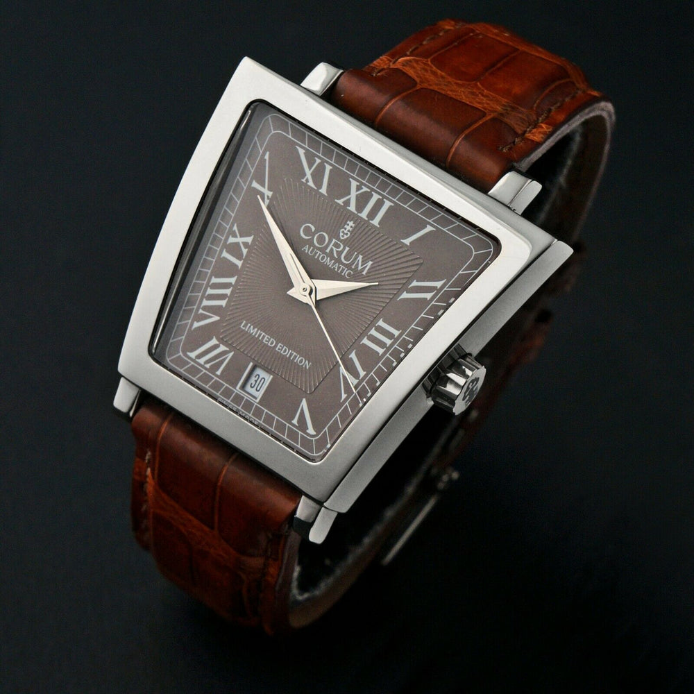HUGE Corum Trapeze Automatic Stainless Steel Watch Chocolate Dial Men's Wristwatch, Olde Towne Jewelers, Santa Rosa CA.