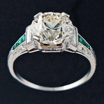 Art Deco Platinum, 2.83 Ct. OEC Center, 3.21 Cttw. Diamond & .12 Ct. Emerald Engagement Ring, Olde Towne Jewelers Santa Rosa Ca.