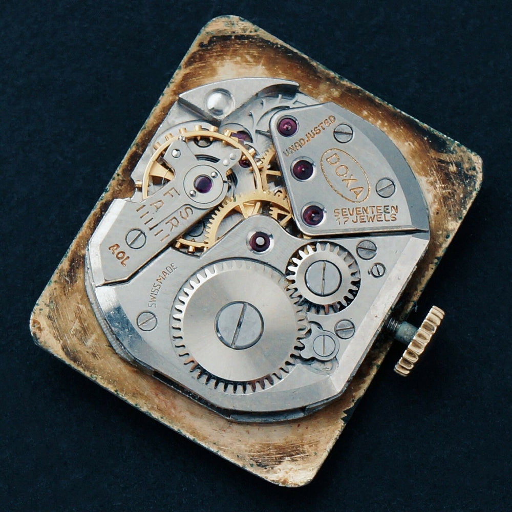 Rare Doxa 1940s Solid 14K Gold Rectangular Fancy Lug Man's Watch All Original Men's Wristwatch Santa Rosa, Olde Towne Jewelers, Santa Rosa CA.
